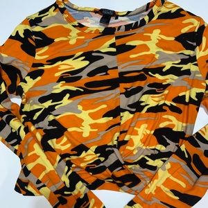 Orange camouflage pattern top